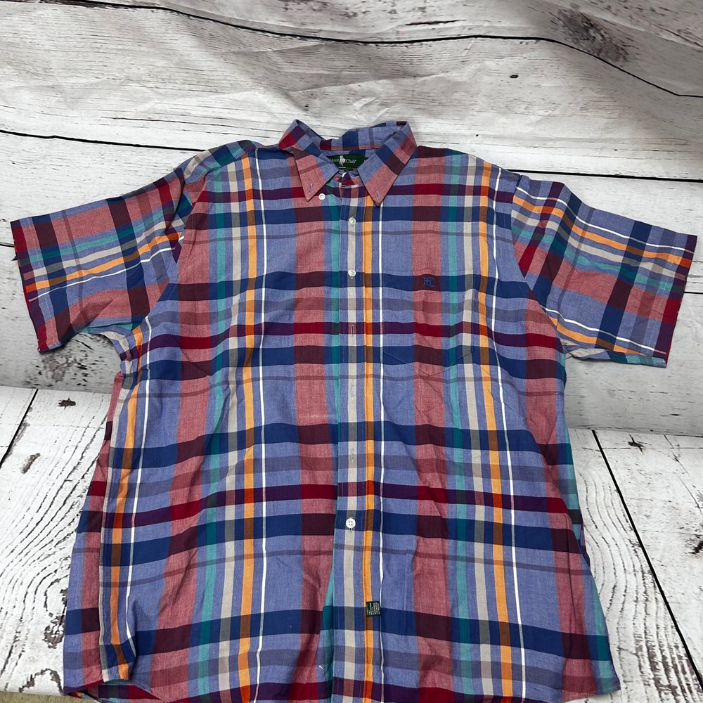 Hunt Club Mens XL Short Sleeve Plaid Button Down Shirt Cotton Multi‎ Color Blue